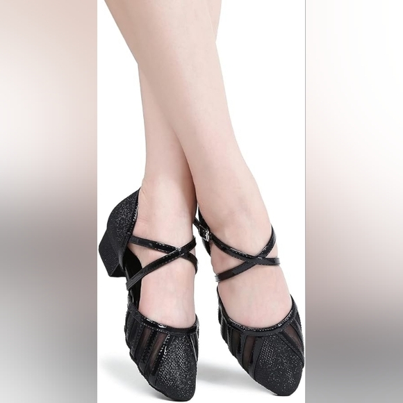 Amazon Low Heel Ballroom Dance Shoes Black Size 8 NWT - Picture 2 of 9